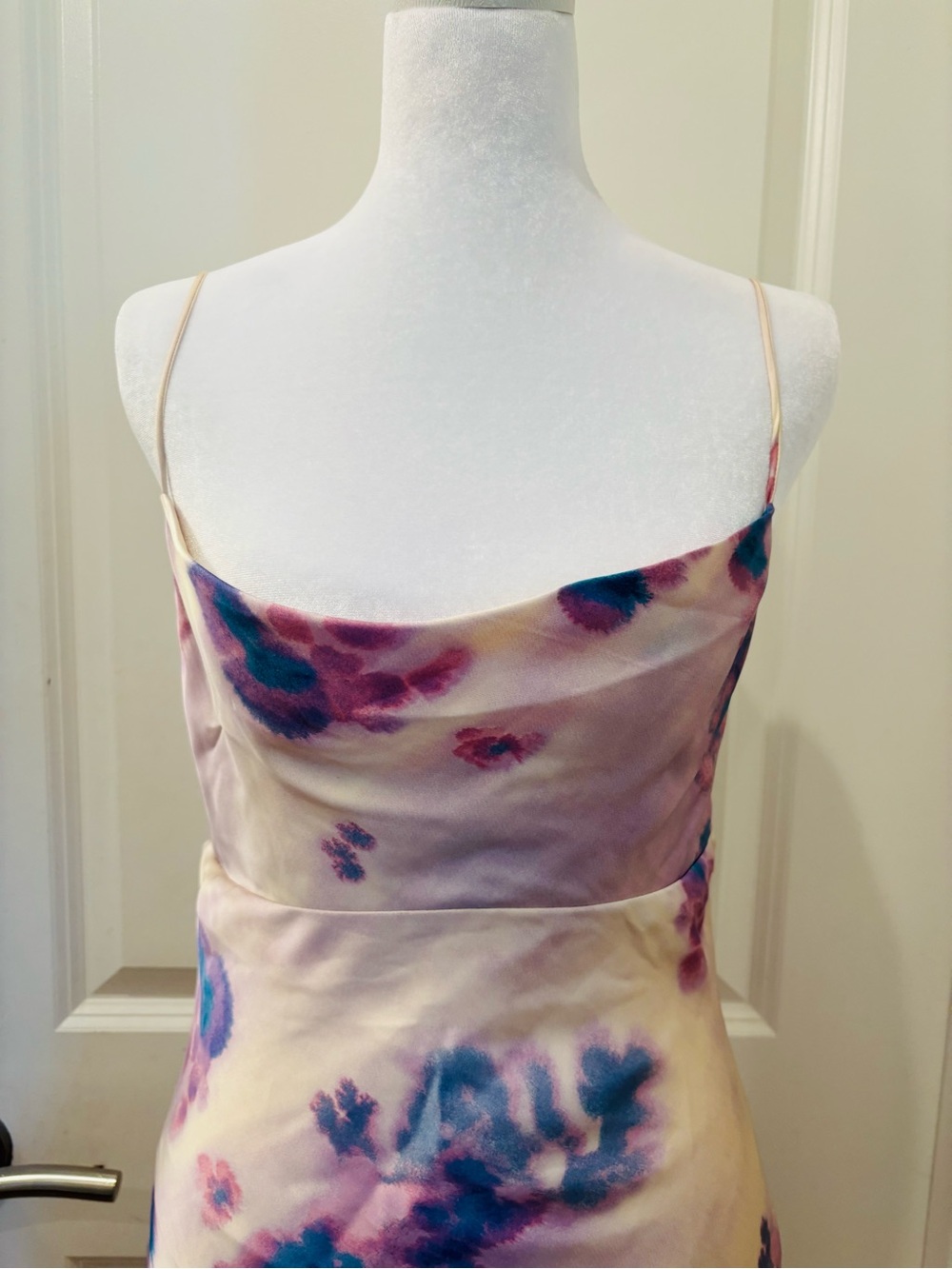 NWT Zara Blush Maxi Slip Dress with Blue-Purple Tie dye Floral Print- S - Picture 6 of 11